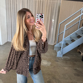 Oversize Musselinbluse Big Leo - Espresso
