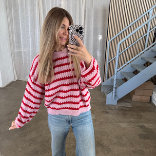 Pulli Curved Stripes - Rosa x Rot