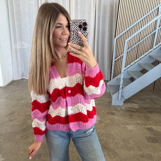 Strickjacke Waves - Rot x Pink