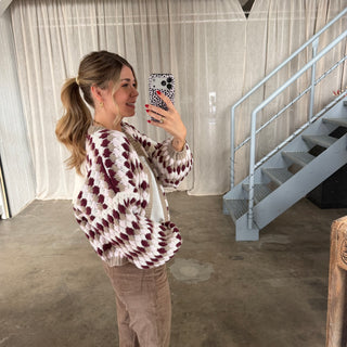 Pops Strickjacke - Bordeaux x Weiß