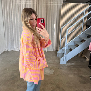 Oversize Musselinbluse Small Stripes - Rosa x Gelb