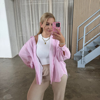 Musselinbluse Streifen - Babyrosa x Weiß