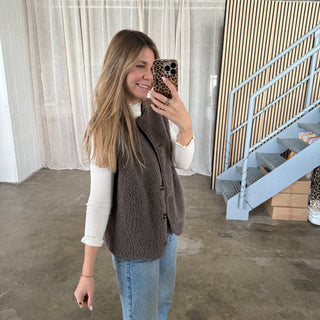 Button Teddy Weste - Taupe