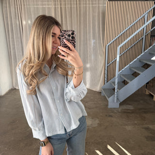 Stoffbluse Small Stripes - Hellblau