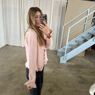 Strickjacke Rüschen Ärmel - Rosa