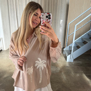 Musselinbluse Palms - Beige