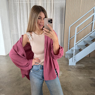Musselinbluse Oversize - Pflaume