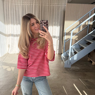 Oversize T-Shirt Stripes -  Rosa x Rot