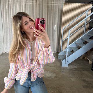 Oversize Musselinbluse Small Stripes - Candy