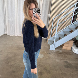 Strickjacke geflochten - Dunkelblau