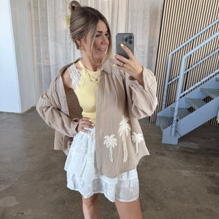 Musselinbluse Palms - Beige