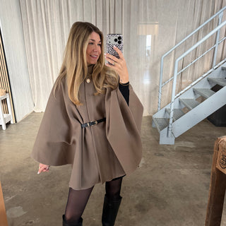 Langarm Poncho De Luxe - Taupe (inkl. Gürtel)
