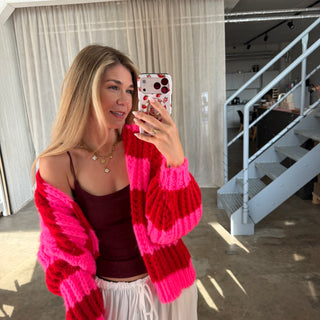 Strickjacke Lima - Neon Pink x Rot