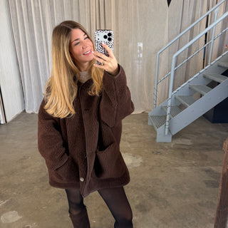 Oversized Teddy Jacke - Dunkelbraun