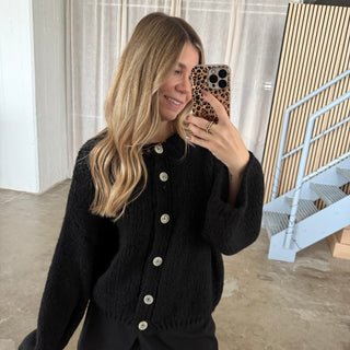 Strickjacke Perlmutt Knöpfe - Schwarz