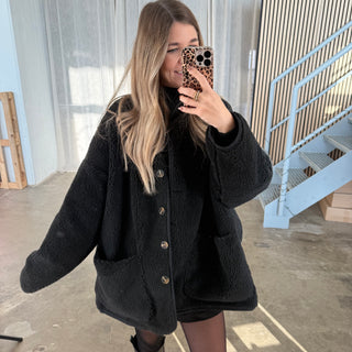 Oversized Teddy Jacke - Schwarz