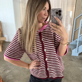 Short Stripes Strickjacke - Bordeaux x Pink