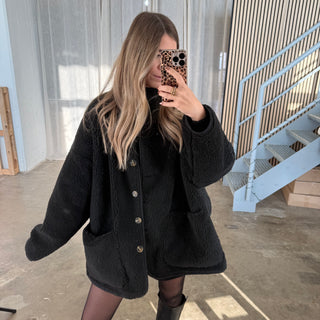 Oversized Teddy Jacke - Schwarz