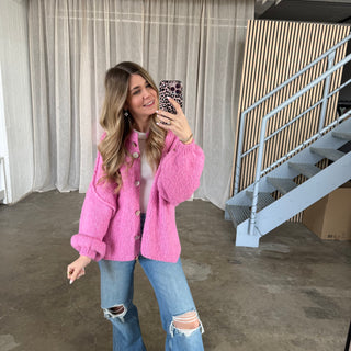 Midsize Strickjacke Perlmutt - Pink