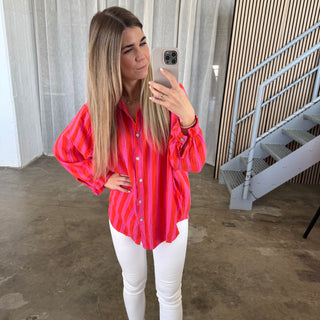 Musselinbluse Big Stripes - Rot x Pink