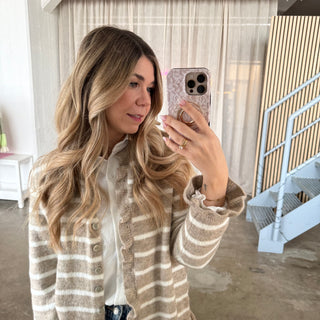 Rüschen Strickjacke Small Stripes - Beige