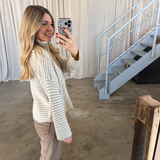Stripes Zipp Jacke -Beige x Weiß