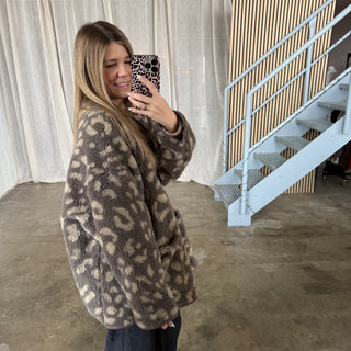 Oversized Teddy Jacke - Leo Taupe