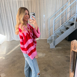 Strickjacke Mila - Rot x Pink