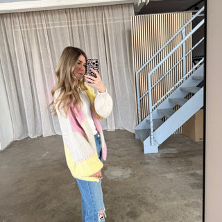 Strickjacke Karos - Rosa Gelb