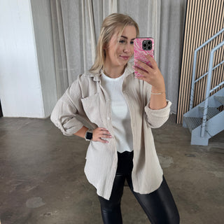 Musselinbluse Button Arms - Beige