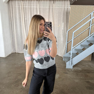 Kurzarm Hearts Oberteil - Grau