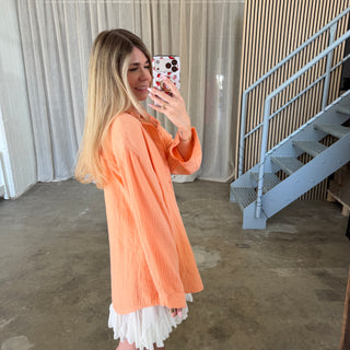 Oversize Musselinbluse - Hellorange