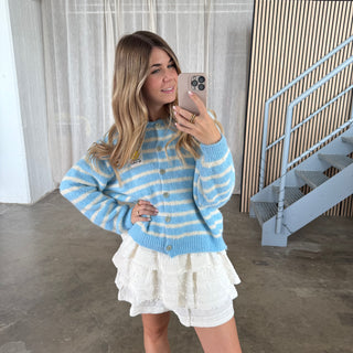 Smile Strickjacke - Hellblau x Weiß
