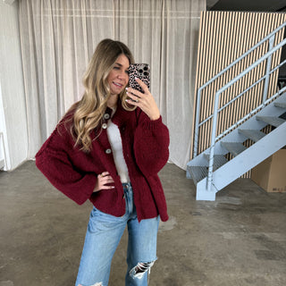 Midsize Strickjacke Perlmutt - Bordeaux
