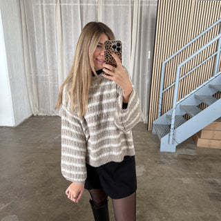 Pulli Curved Stripes - Beige x Creme