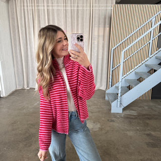 Stripes Zipp Jacke - Pink x Rot