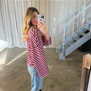 Oversize Longsleeve Stripes - Bordeaux x Rosa