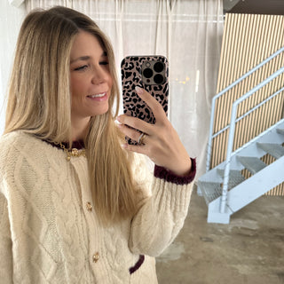 Strickjacke Tangled - Creme x Bordeaux