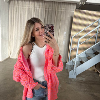 Oversize Musselinbluse Leo - Rosa x Orange
