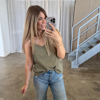 Leinen Top - Olive