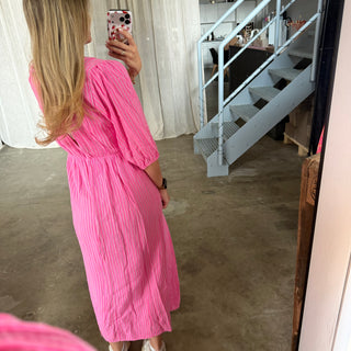 Musselinkleid Ella - Small Stripes Neon Pink x Rosa