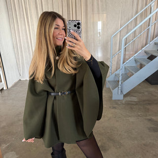 Langarm Poncho De Luxe - Olive (inkl. Gürtel)