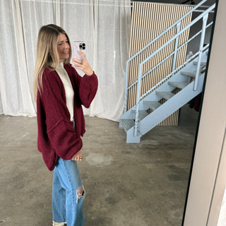 Chunky Oversize Strickjacke - Bordeaux
