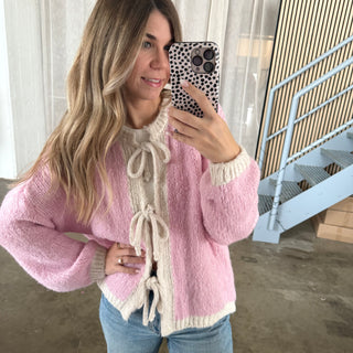 Strickjacke Schleifen & Rand - Rosa