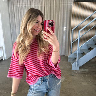 Strickshirt Small Stripes - Pink x Rot