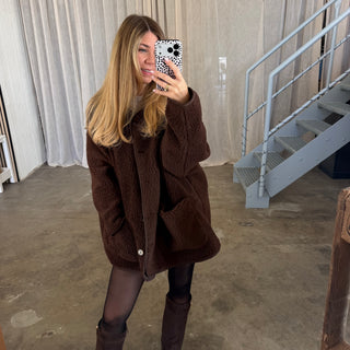 Oversized Teddy Jacke - Dunkelbraun