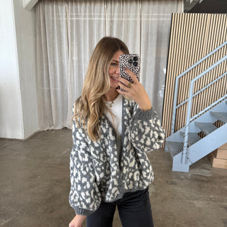 Leo Strickjacke offen - Grau x Weiß