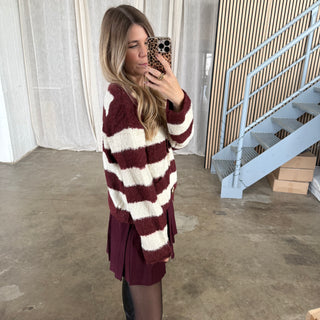 Strickjacke Gold Buttons - Bordeaux x Weiß