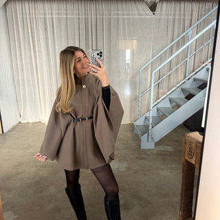 Langarm Poncho De Luxe - Taupe (inkl. Gürtel)