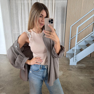 Musselinbluse Oversize - Taupe